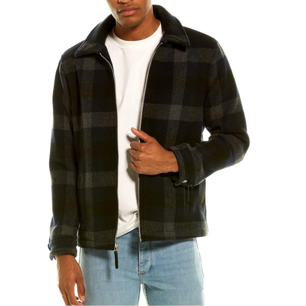 Magaschoni Men's Blue Plaid Coat Jacket - Wool Blend - Size Medium